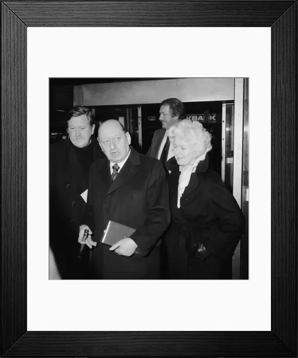 Framed Print : Media Mogul Lew Grade, head of ATV television, arrives at Heathrow Airport with his wife