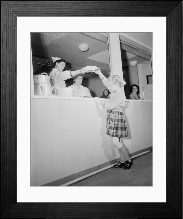 Framed Print : School dinners being served for the first time at the new primary school at Upper Tulse Framed Print : School dinners being served for the first time at the new primary school at Upper Tulse
