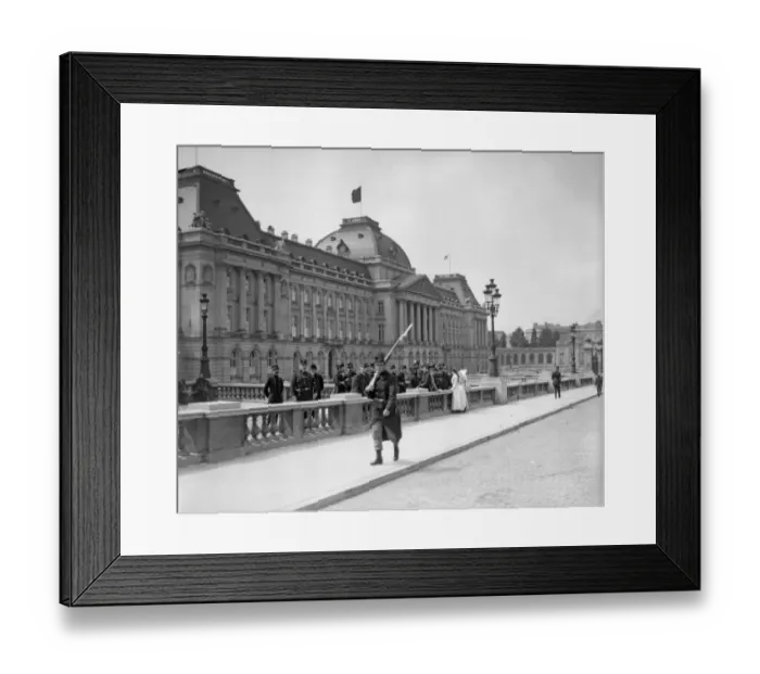 Framed Print : English nurses seen here meeting Belgian soldiers outside the Royal Palace before Framed Print : English nurses seen here meeting Belgian soldiers outside the Royal Palace before