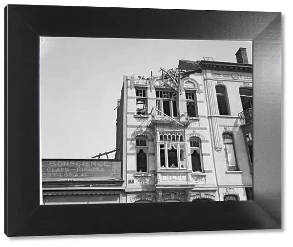 Damaged building in Antwerp the result of one of the three air raids made on the city by