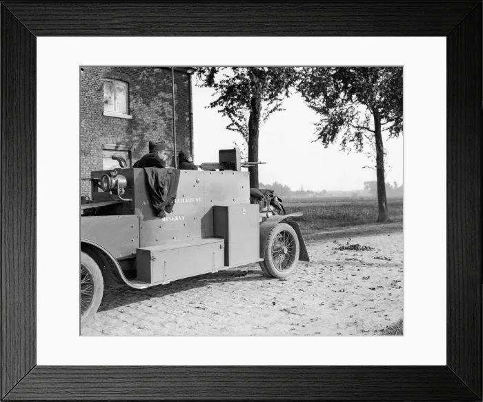 Framed Print : Belgian armoured car seen in action during the Battle of Audeghem September 26th 1914