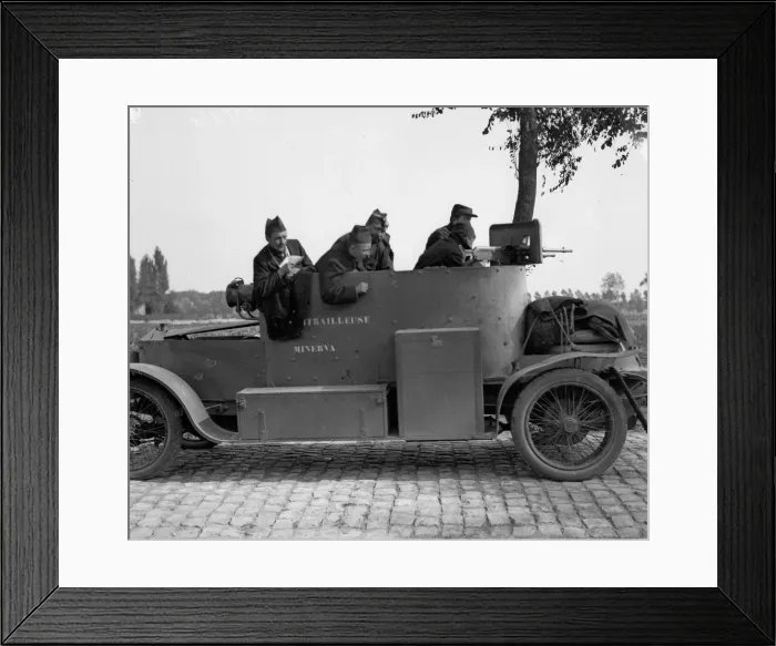 Framed Print : Belgian armoured car seen in action during the Battle of Audeghem September 26th 1914