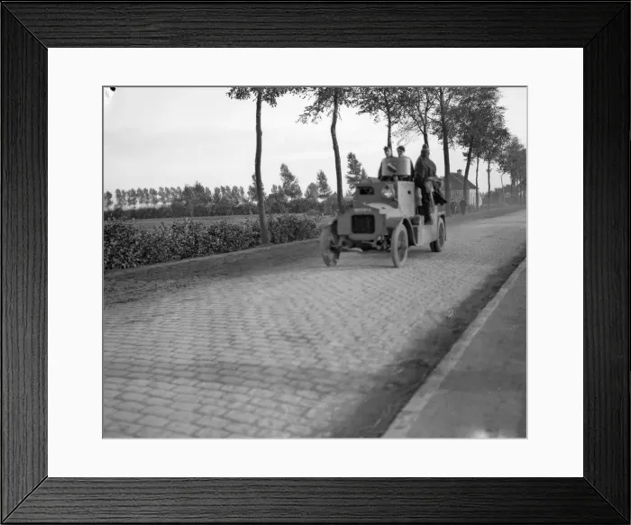 Framed Print : Belgian armoured motor car seen here on the Antwerp road. September 1914 Framed Print : Belgian armoured motor car seen here on the Antwerp road. September 1914