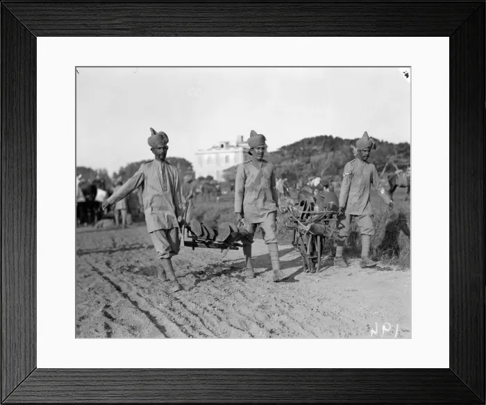 Framed Print : Indian troops seen off loading equipment from transports on their arrival at their rest Framed Print : Indian troops seen off loading equipment from transports on their arrival at their rest