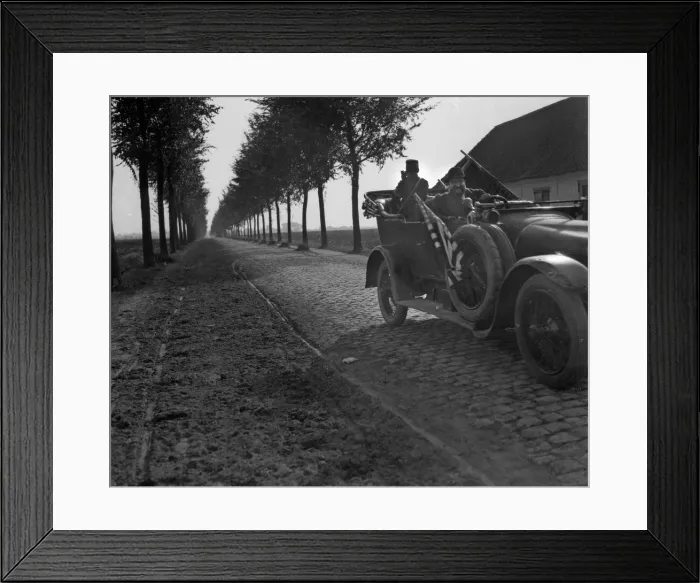 Framed Print : American Red Cross observer and his driver close to the battlefield at Audeghem