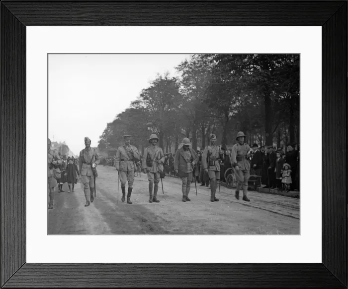 Framed Print : Officers of the 3rd Lahore Indian division seen here leading a parade in Orleans