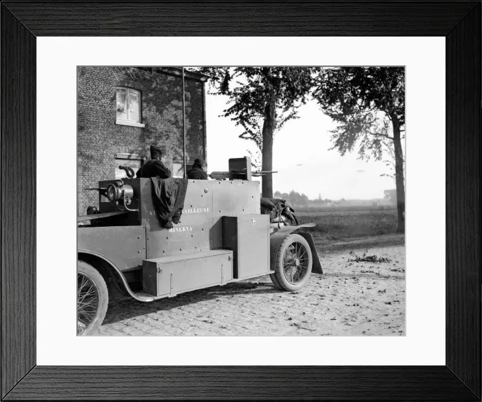 Framed Print : Belgian armoured car seen in action during the Battle of Audeghem September 26th 1914 Framed Print : Belgian armoured car seen in action during the Battle of Audeghem September 26th 1914