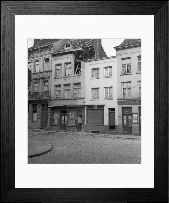 Framed Print : Top story of a house damaged during the German bombardment of the centre of Antwerp Framed Print : Top story of a house damaged during the German bombardment of the centre of Antwerp