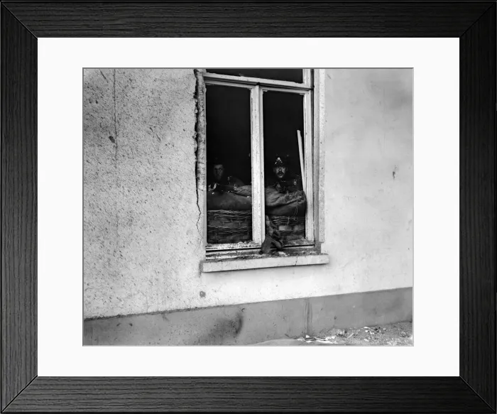 Framed Print : Marines of the British Naval Brigade seen here sniping at the enemy from the windows of