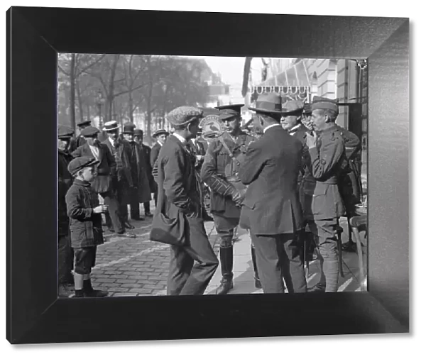 English and Belgian officers pictured here outside a cafe in Antwerp. Circa October 1914
