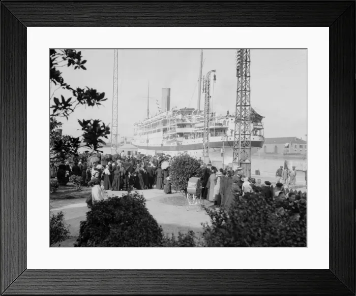 Framed Print : The Hospital Ship Asturias seen here leaving the French Channel port of Le Harve for