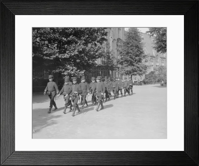 Framed Print : Belgian Civil Guard contingent seen here at the temporary prison for captured German Framed Print : Belgian Civil Guard contingent seen here at the temporary prison for captured German