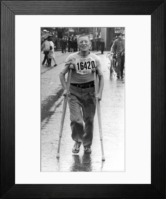Framed Print : The Great North Run 27 June 1982 - pensioner Richard Redhead battles on, on his crutches