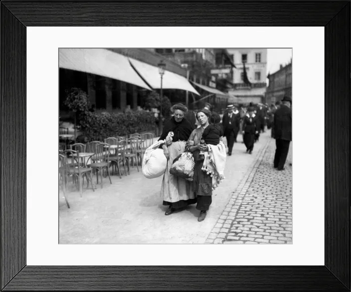Framed Print : Three generations of refugees weary and footsore, they arrive in Brussels with such few Framed Print : Three generations of refugees weary and footsore, they arrive in Brussels with such few