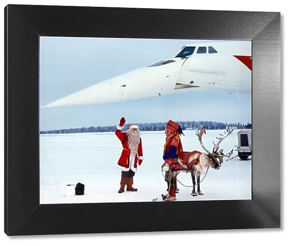 Father Christmas and his reindeer greets Concorde upon its arrival at Rovaniemi In