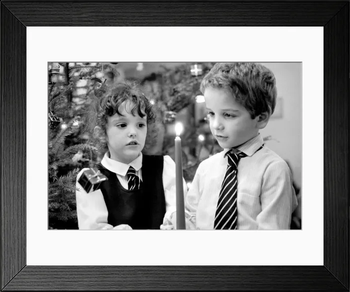 Framed Print : Kate Hurst aged 5 and Shaun Para aged 5, during a Christmas carol concert at Victoria Framed Print : Kate Hurst aged 5 and Shaun Para aged 5, during a Christmas carol concert at Victoria