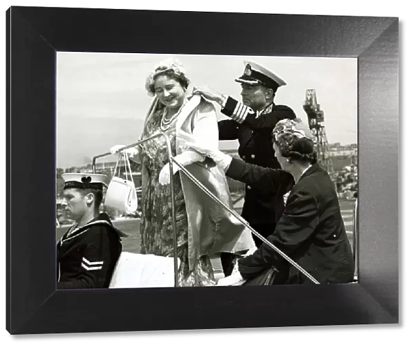 Queen Mother visits the Ark Royal 1958 HMS Ark Royal at Devonport Captain E