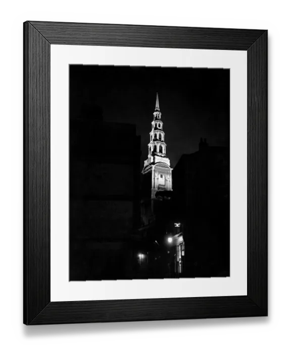 Framed Print : St Clement Danes church lit up at night 1951 london england floodlight floodlit