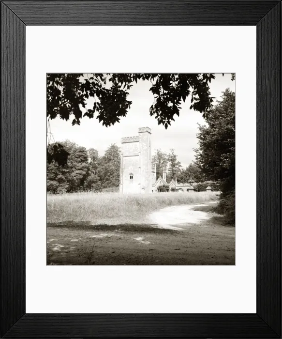 Framed Print : Church in country village Countryside Framed by trees Framed Print : Church in country village Countryside Framed by trees