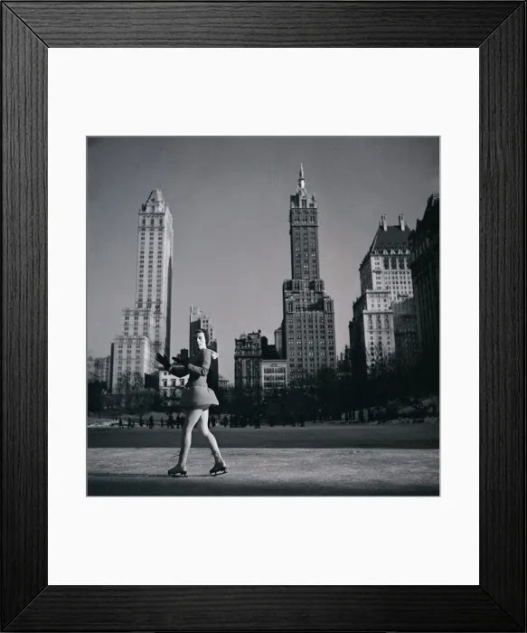 Framed Print : A woman ice skating in Central park, New York 1963