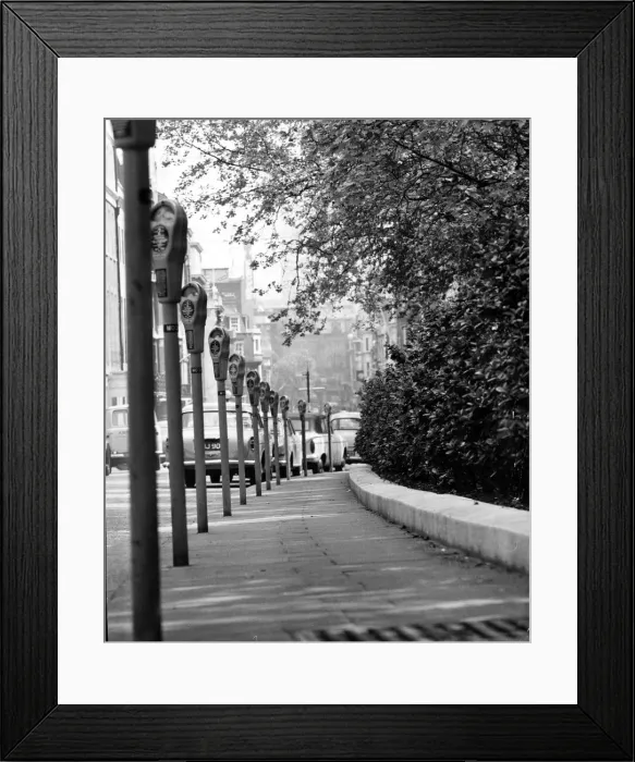 Framed Print : Parking metres in Grosvenor Square, London May 1965 Framed Print : Parking metres in Grosvenor Square, London May 1965