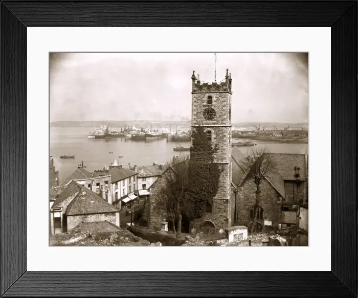 Framed Print : The parish church at Falmouth, Cornwall overlooking the busy harbour Framed Print : The parish church at Falmouth, Cornwall overlooking the busy harbour