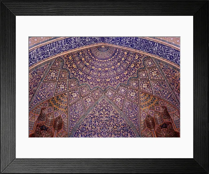 Framed Print : Interior decorative mosaic tiling in the Chaharbach mosque in Isfahan, Iran