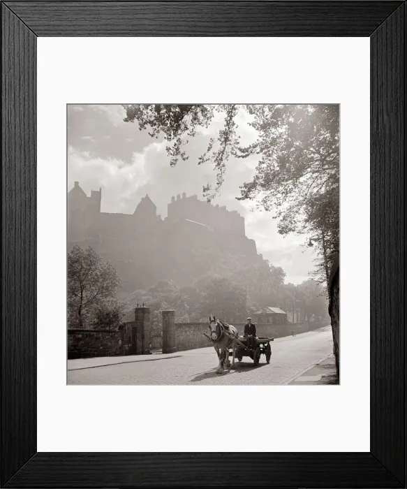 Framed Print : Horse and cart pass through peaceful countryside village Cobbled street Framed Print : Horse and cart pass through peaceful countryside village Cobbled street