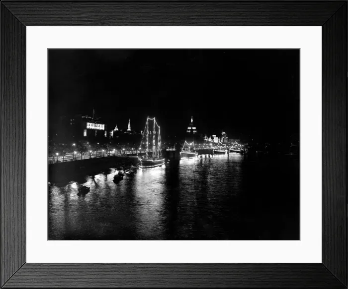 Framed Print : London by night Boats illuminated by night along the River Thames 1951 Framed Print : London by night Boats illuminated by night along the River Thames 1951