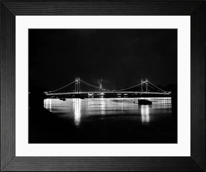 Framed Print : The Albert bridge illuminated at night in London 1951 Framed Print : The Albert bridge illuminated at night in London 1951