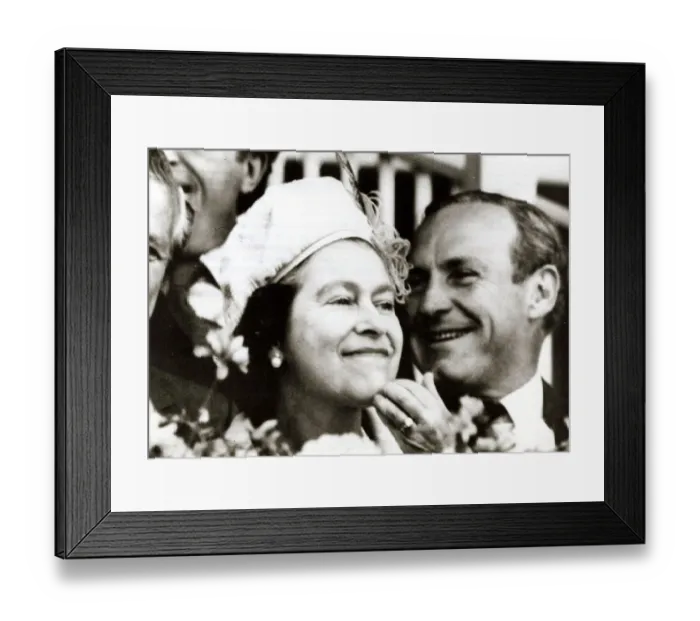 Framed Print : Queen Elizabeth II scratching her chin smiling at Melbourne racecourse Face looking
