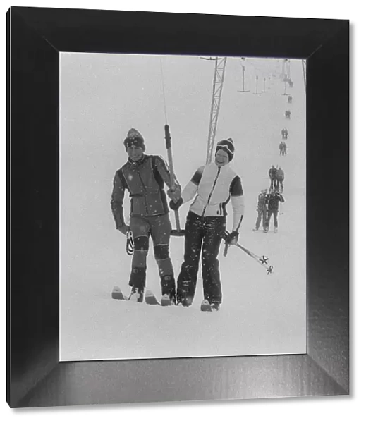 Prince Charles with Lady Sarah Spencer sharing a ski lift chair in Switzerland