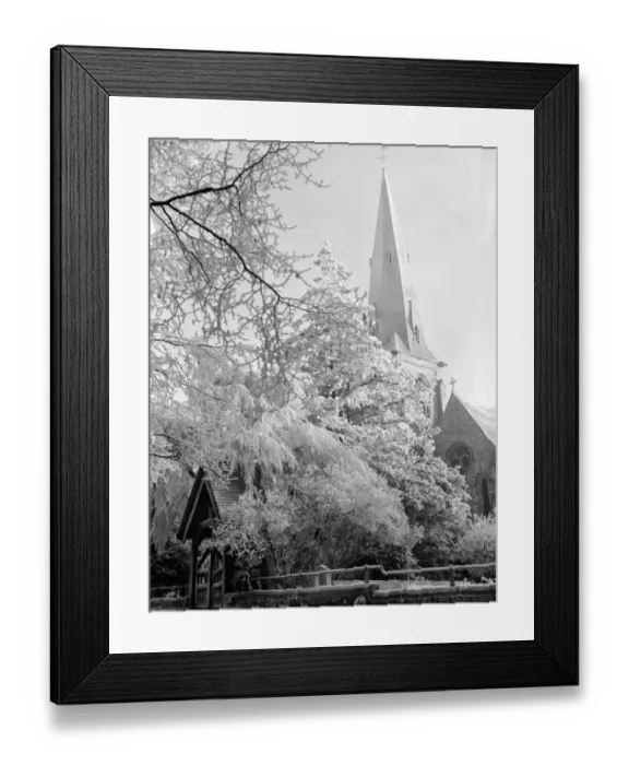 Framed Print : A hoare frost clings to the trees close to the church at High Beech Hertfordshire Framed Print : A hoare frost clings to the trees close to the church at High Beech Hertfordshire