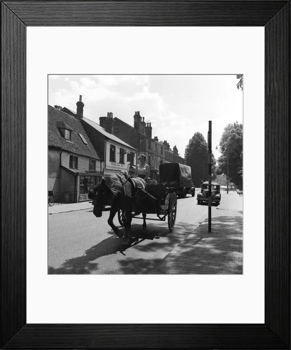Framed Print : Milk Round Peggy Humphrey on her milk round using a horse drawn cart Framed Print : Milk Round Peggy Humphrey on her milk round using a horse drawn cart