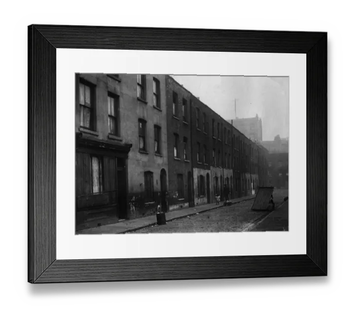Framed Print : Housing Slums, residential street England Manchester circa 1950