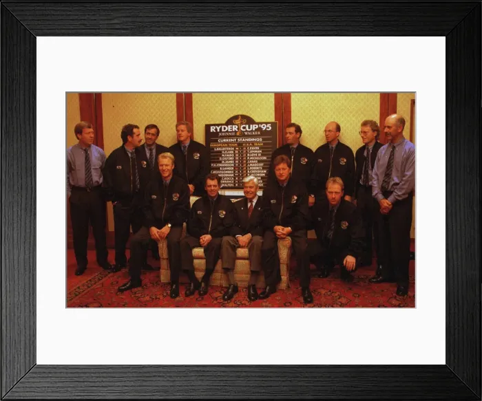 Framed Print : Ryder Cup Golf team line up for photograph before leaving Heathrow airport for New York