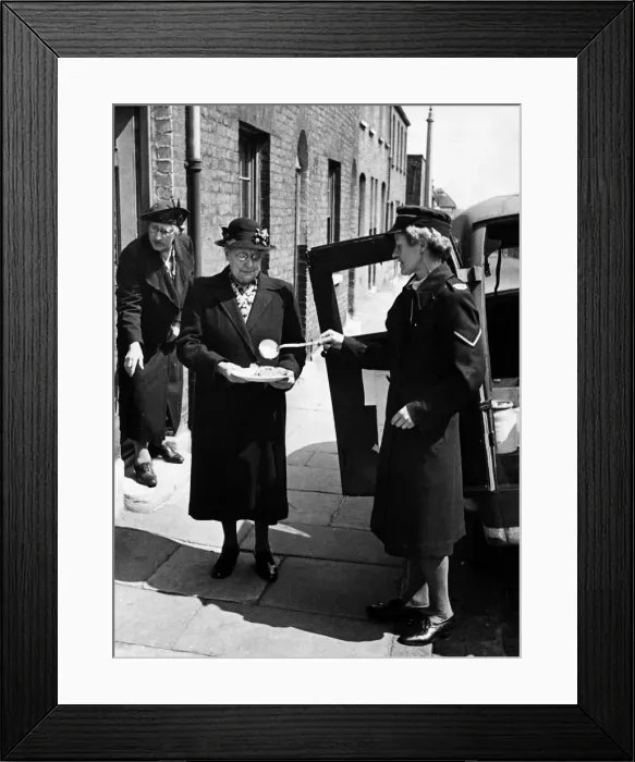 Framed Print : British Red Cross Meals on Wheels June 1946 Mrs Emily Hart taking part in her