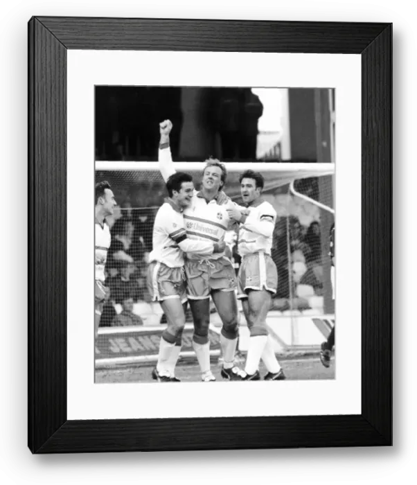Framed Print : Kerry Dixon, football player for Luton, with arm in air after scoring a goal