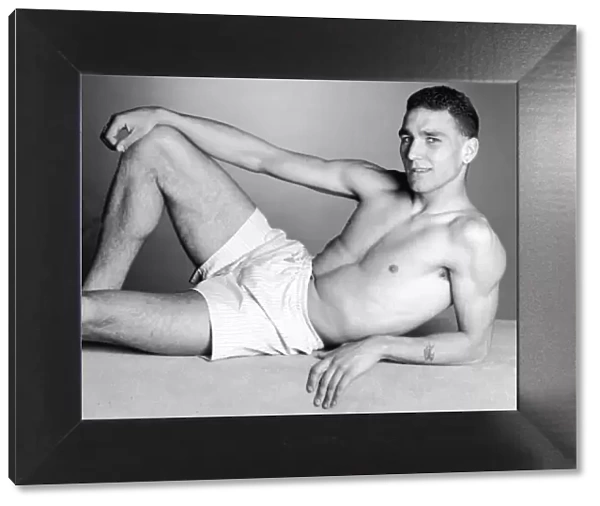 Wimbledon footballer Vinnie Jones poses in the studio wearing only a pair of boxer shorts