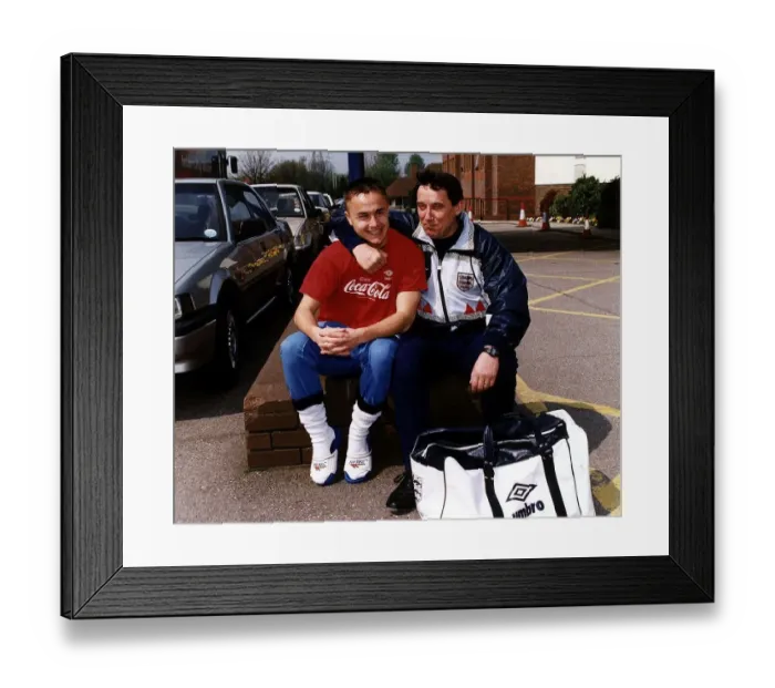 Framed Print : England footballer Dennis Wise Football with manager Graham Taylor before their departure Framed Print : England footballer Dennis Wise Football with manager Graham Taylor before their departure