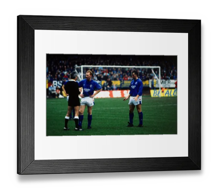 Framed Print : Dunfermline Athletic versus Rangers: Referee talks to John Brown Graham Roberts in Framed Print : Dunfermline Athletic versus Rangers: Referee talks to John Brown Graham Roberts in