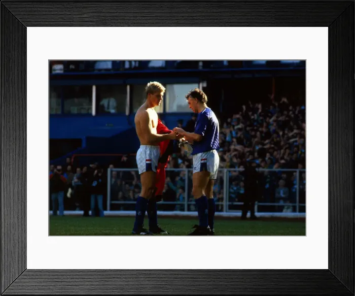 Framed Print : Rangers versus Celtic Chris Woods gives jersey to Graham Roberts October 1987