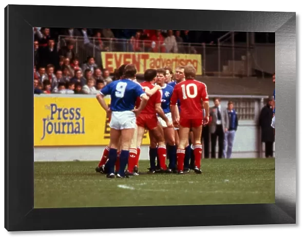 Aberdeen versus Rangers Premier Players argue as Graeme Souness is sent off May 1987