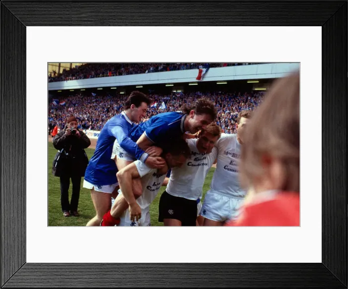 Framed Print : Ally McCoist jumps on Graham Roberts back May 1987 Framed Print : Ally McCoist jumps on Graham Roberts back May 1987