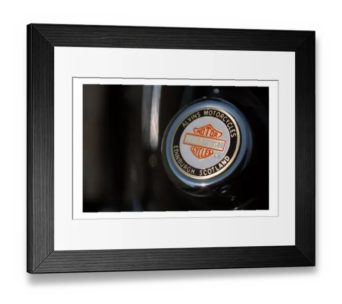 Framed Print : Harley Davidson motorbike June 1998 Alvins Motorcycles Edinburgh Scotland badge Framed Print : Harley Davidson motorbike June 1998 Alvins Motorcycles Edinburgh Scotland badge
