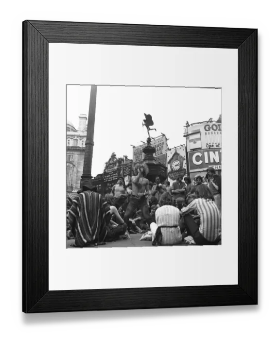 Framed Print : Hippies in Piccadilly London A group of Hippies gathered in Piccadilly Circus