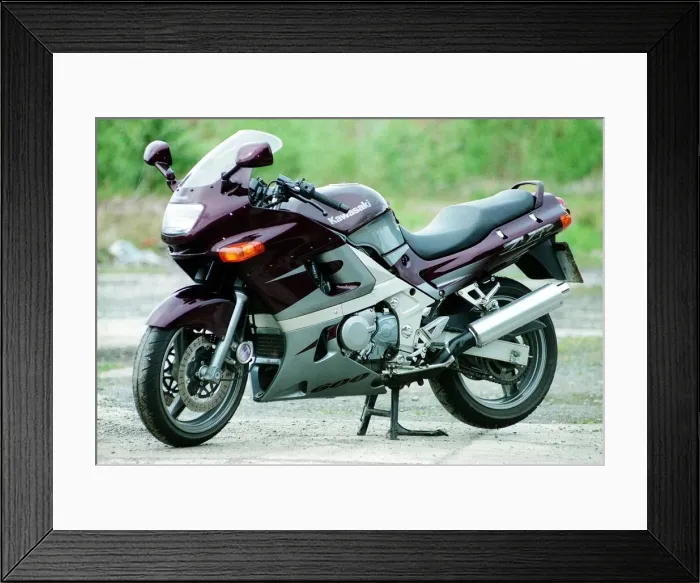 Framed Print : Kawasaki 600 ZZR motorcycle road record June 1998 motoring supplement purple Framed Print : Kawasaki 600 ZZR motorcycle road record June 1998 motoring supplement purple
