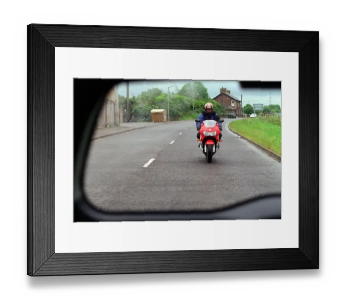 Framed Print : Green Vauxhall Astra van July 1999 with red Honda motorbike Framed Print : Green Vauxhall Astra van July 1999 with red Honda motorbike