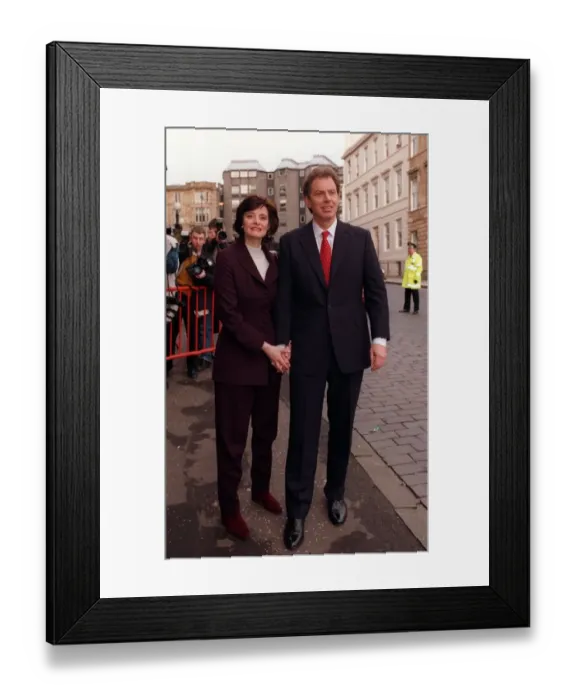 Framed Print : Tony Blair holding hands with wife Cherie while walking through streets of Glasgow 1997 Framed Print : Tony Blair holding hands with wife Cherie while walking through streets of Glasgow 1997