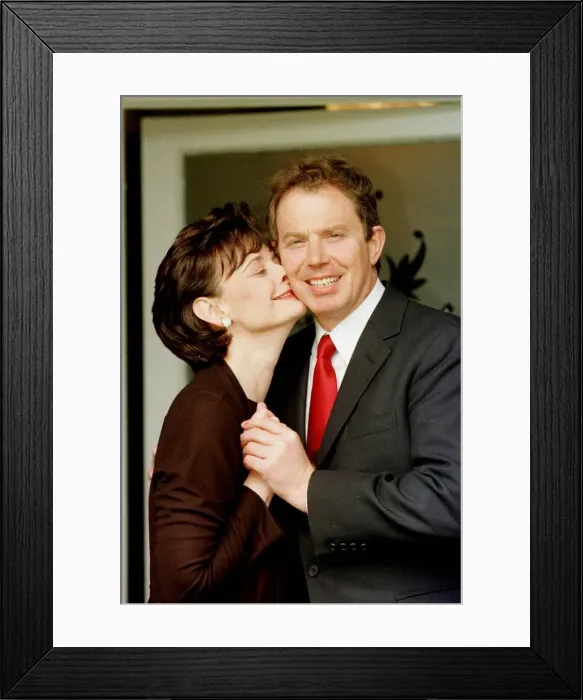 Framed Print : Tony Blair Labour Party Leader Prime Minister receives a kiss from his wife Cherie Blair Framed Print : Tony Blair Labour Party Leader Prime Minister receives a kiss from his wife Cherie Blair